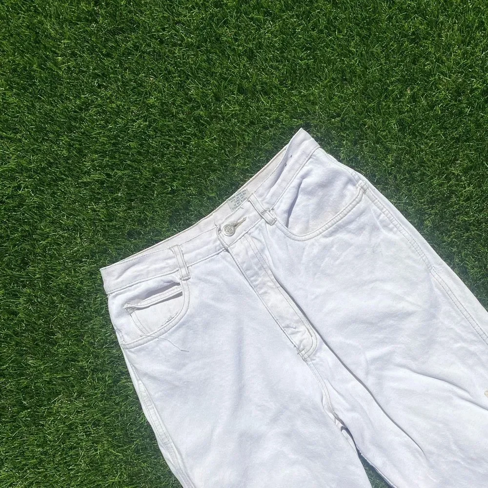 90s Vintage Bill Blass White Straight Leg Denim Mom Jeans 10 Womens 26 27 28